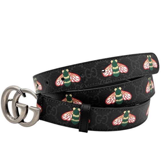 NWT GUCCI GG MARMONT Belt w BEES Black W/ Bee Print UNISEX sz 110 w/ dust bag - Picture 1 of 13